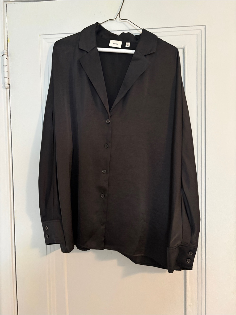 Wilfred Black Satin Button-Up Blouse